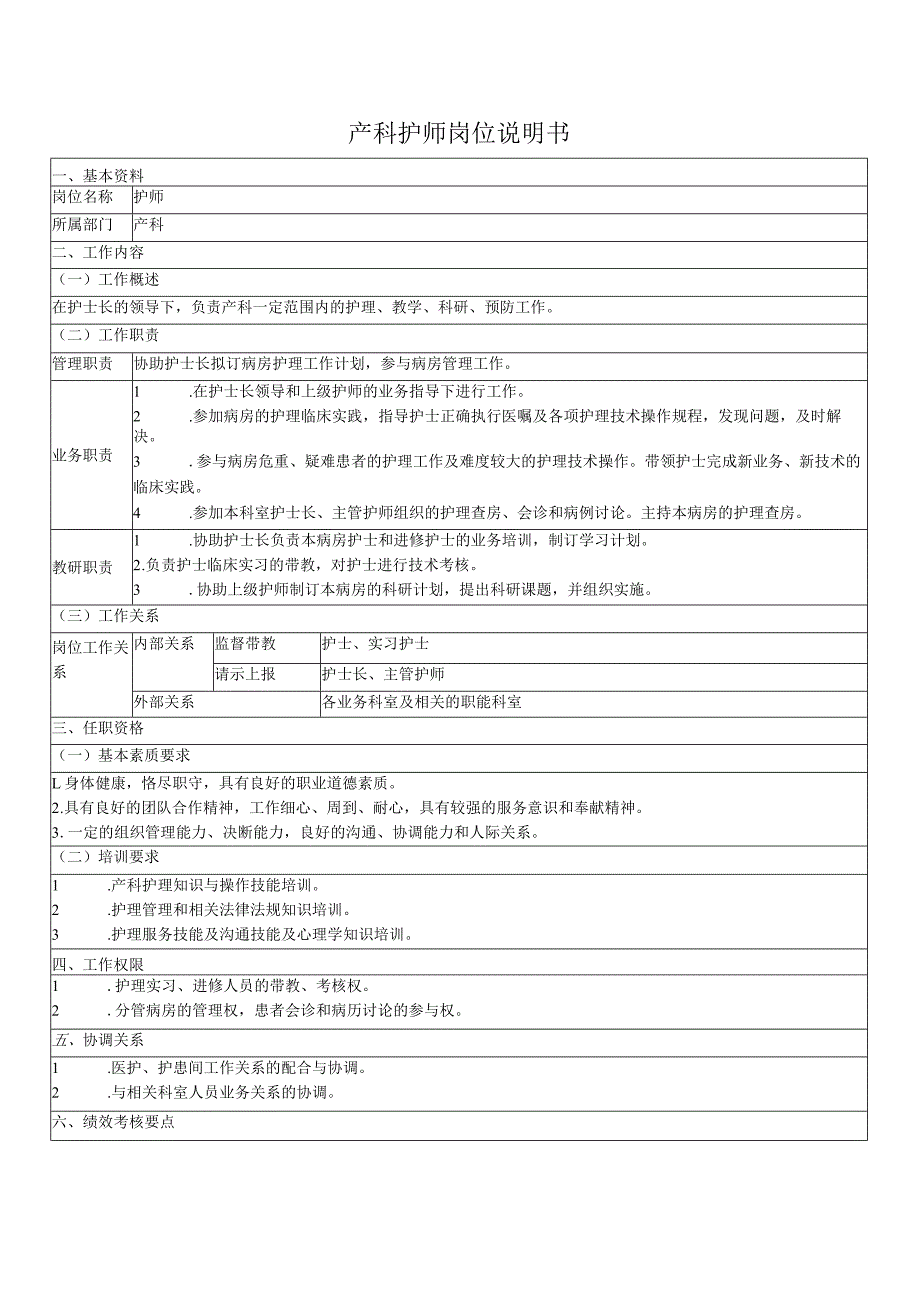 产科护师岗位说明书.docx_第1页