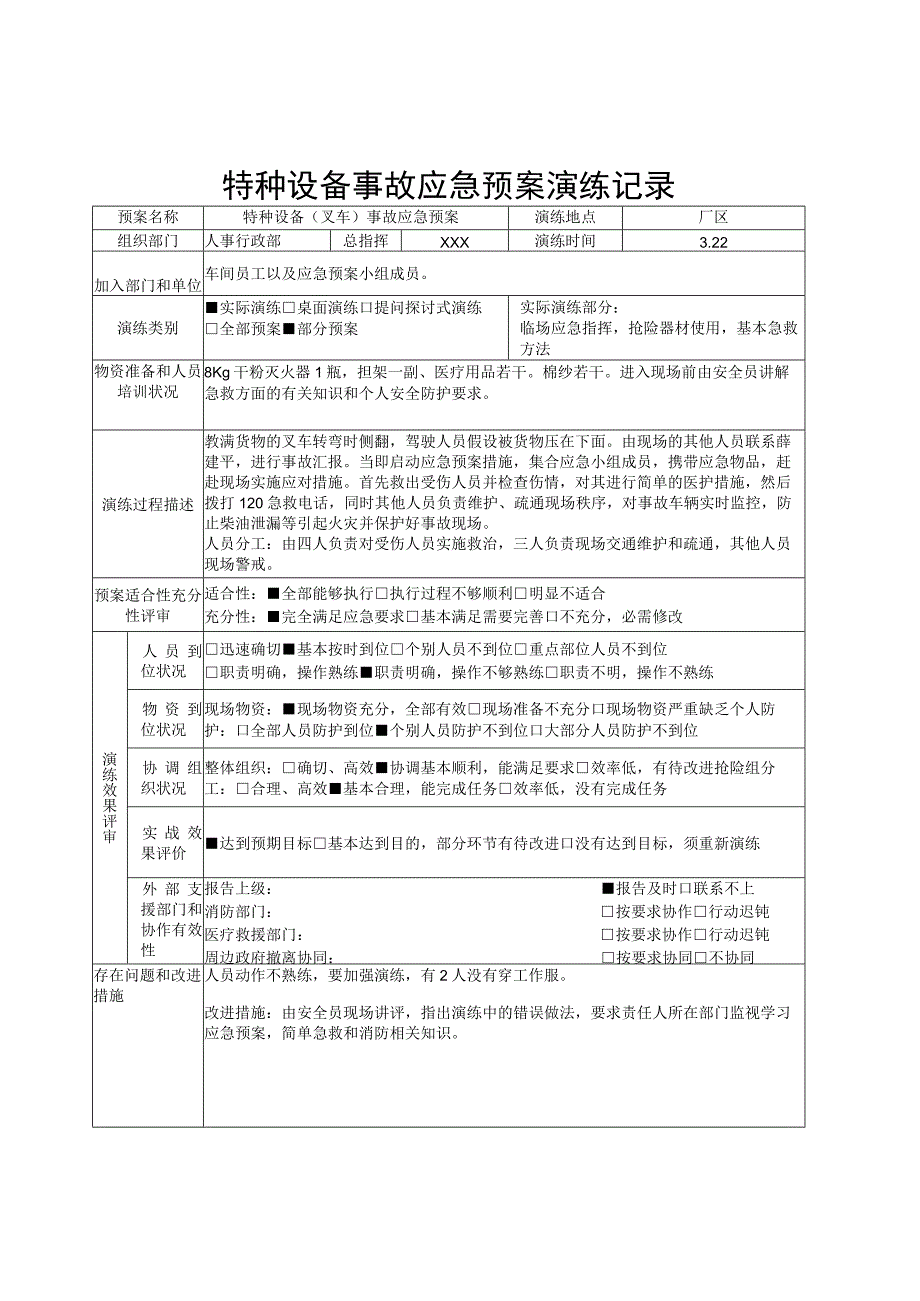 【演练记录】特种设备应急预案演练记录（5页）.docx_第1页