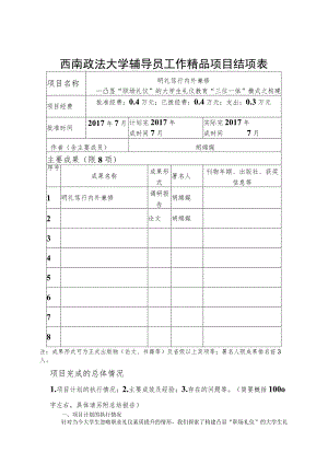 西南政法大学辅导员工作精品项目结项表.docx