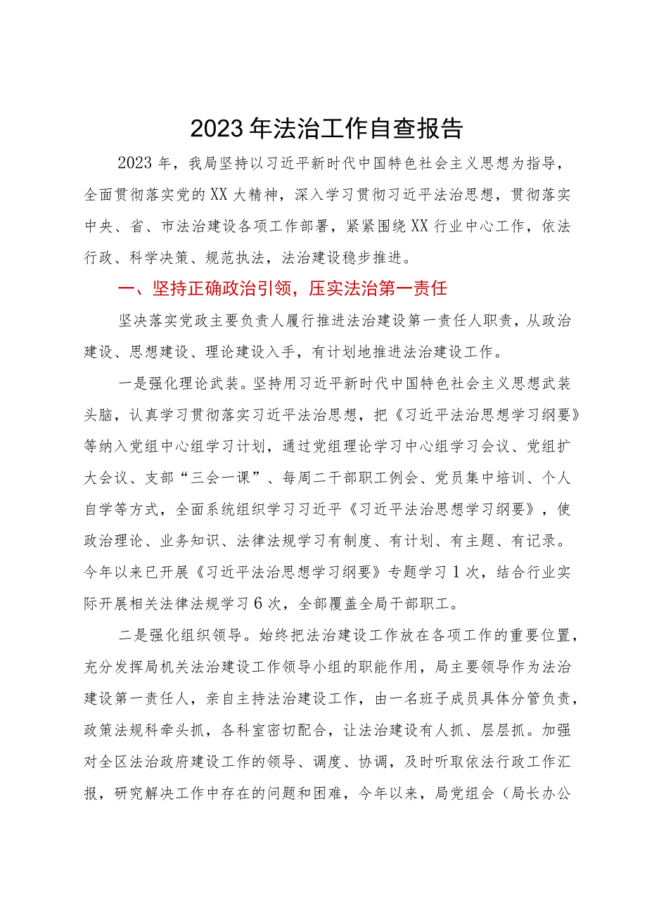 2023年法治工作自查报告.docx_第1页