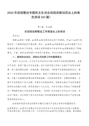 2023年巡视整改专题民主生活会巡视巡察动员会上的表态讲话（10篇）.docx