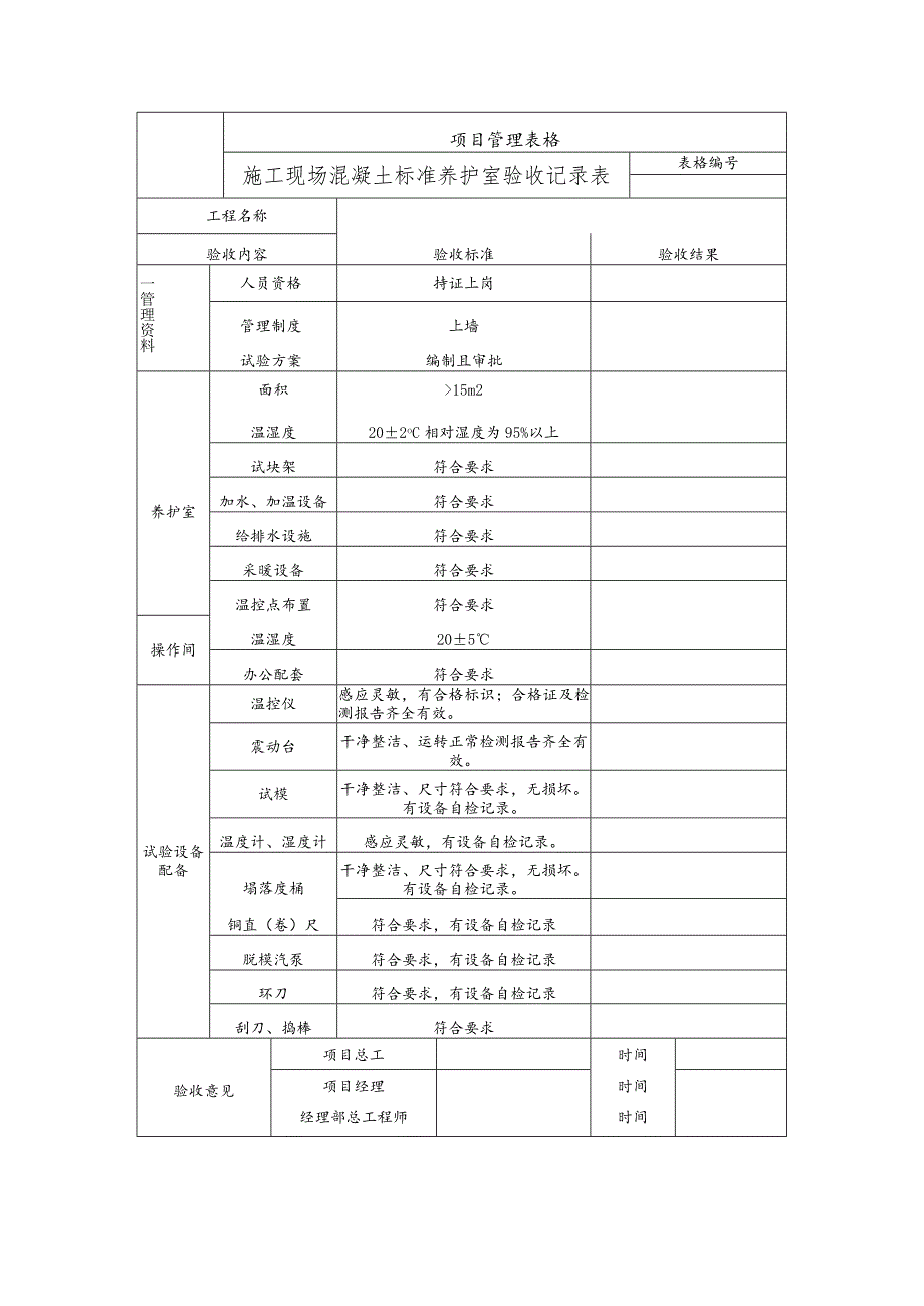 施工现场混凝土标准养护室验收记录表.docx_第1页