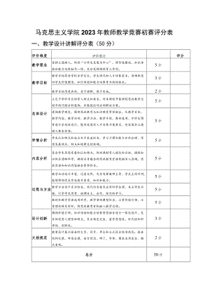 马克思主义学院2023年教师教学竞赛初赛评分表.docx