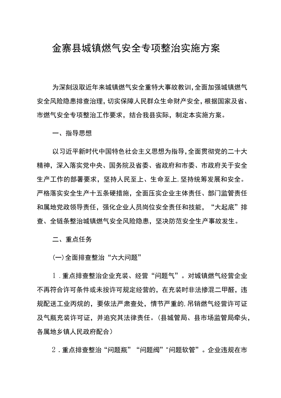 金寨县城镇燃气安全专项整治实施方案.docx_第1页