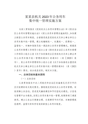 某某县机关2023年公务用车集中统一管理实施方案.docx