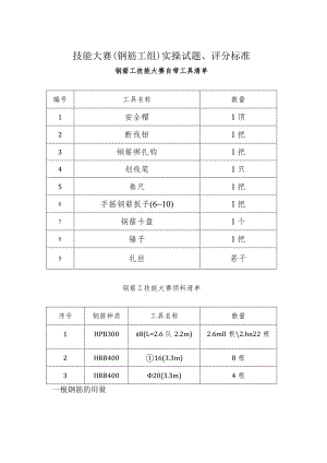 钢筋工技能大赛实际操作试题及评分标准.docx