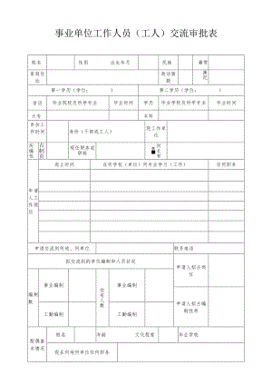 事业单位工作人员（工人）交流审批表（县内、县直互调、乡镇互调、乡镇进城、教师改行到行政）.docx