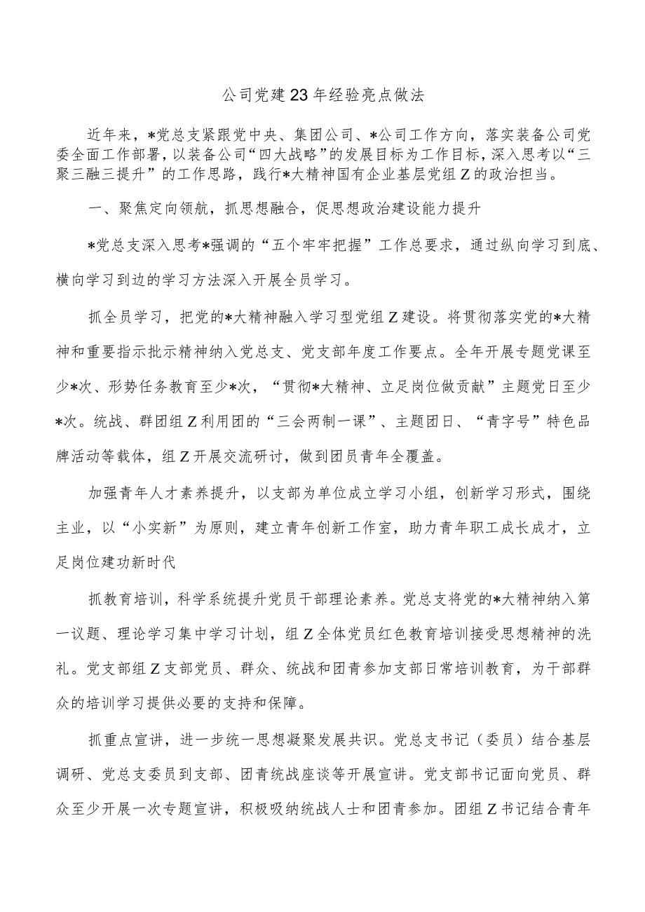 公司党建23年经验亮点做法.docx_第1页