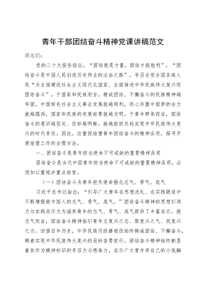 青年干部团结奋斗精神党课讲稿年轻.docx