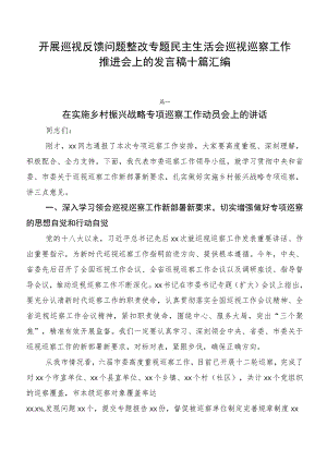 开展巡视反馈问题整改专题民主生活会巡视巡察工作推进会上的发言稿十篇汇编.docx