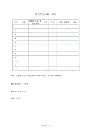 物资简要说明一览表（2023年）.docx