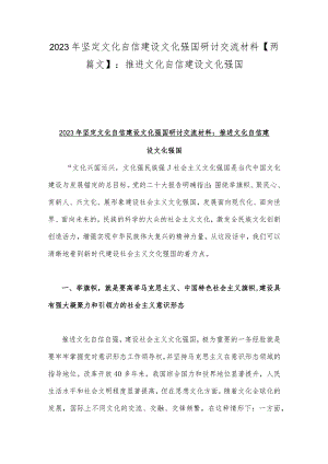 2023年坚定文化自信建设文化强国研讨交流材料【两篇文】：推进文化自信建设文化强国.docx