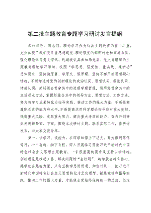 第二批主题教育专题学习研讨发言提纲.docx