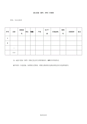 XX项目 进口设备（部件、材料）价格表（2023年）.docx