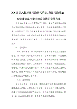 XX县深入打好重污染天气消除、臭氧污染防治和柴油货车污染治理攻坚战的实施方案.docx