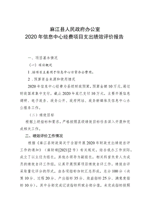 麻江县人民政府办公室2020年信息中心经费项目支出绩效评价报告.docx