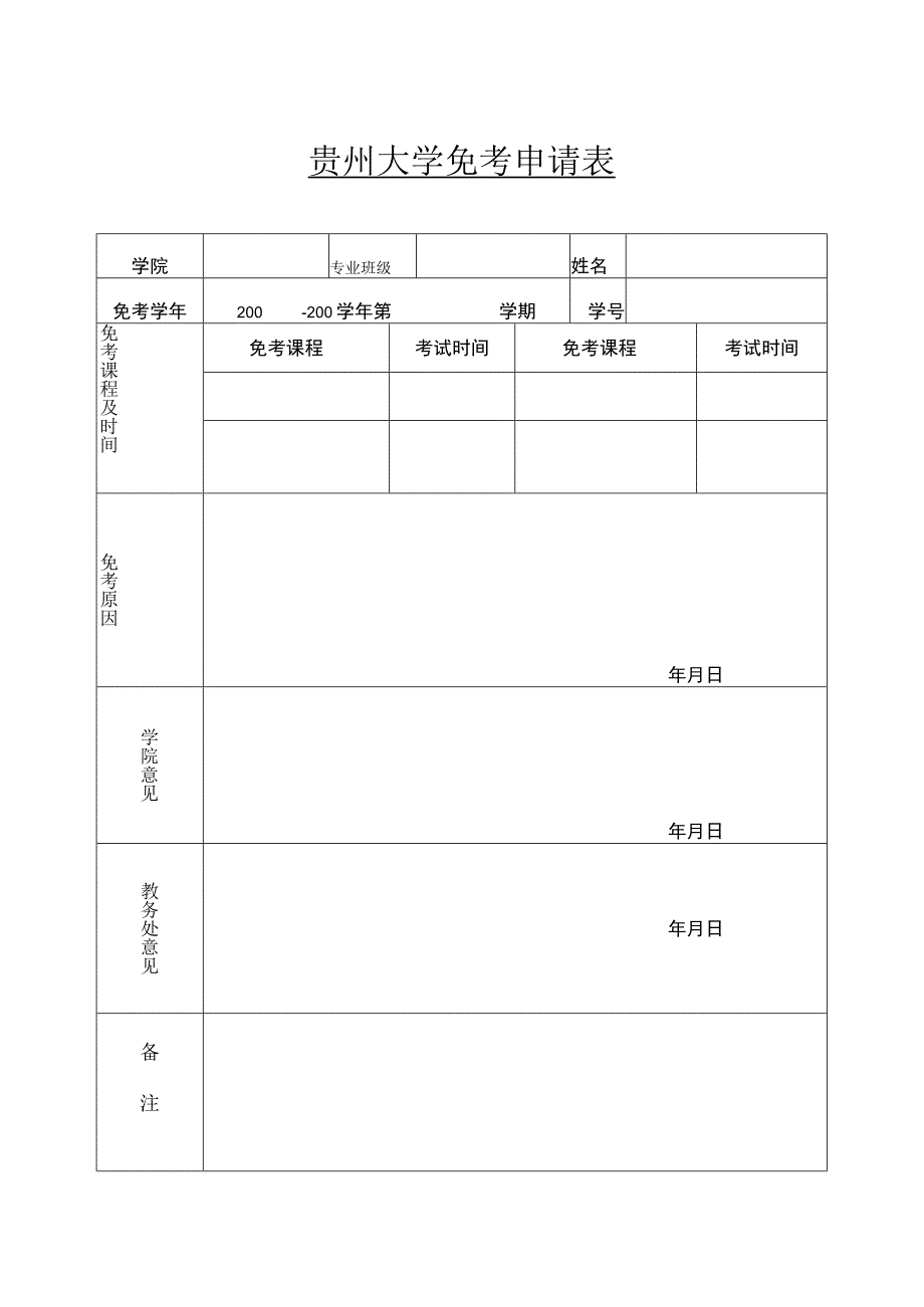 贵州大学免考申请表.docx_第1页