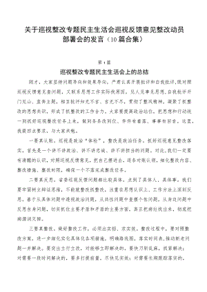 关于巡视整改专题民主生活会巡视反馈意见整改动员部署会的发言（10篇合集）.docx