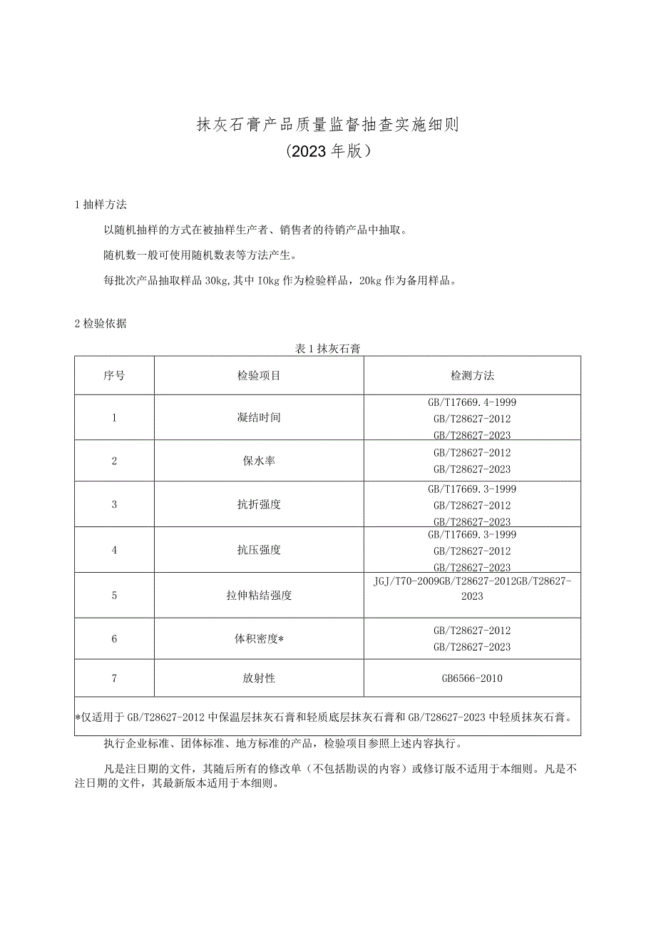 抹灰石膏产品质量监督抽查实施细则（2023年版）.docx_第1页