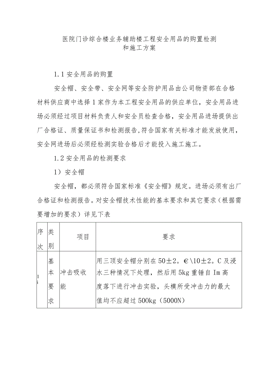 医院门诊综合楼业务辅助楼工程安全用品的购置检测和施工方案.docx_第1页