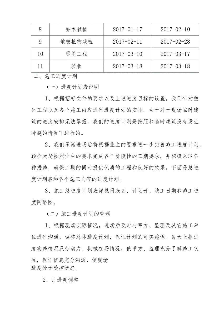 雕塑硬质铺装广场廊道码头植物绿化古艺工程进度计划与措施.docx_第2页