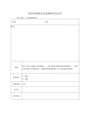 项目经理部安全违规处罚决定书.docx