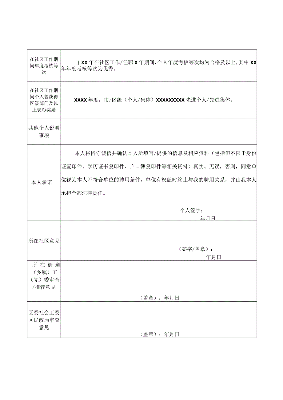 门头沟区面向优秀社区党组织书记定向招聘事业编制人员报名推荐表.docx_第2页