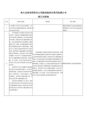 英大证券有限责任公司融资融券交易风险揭示书修订对照表.docx