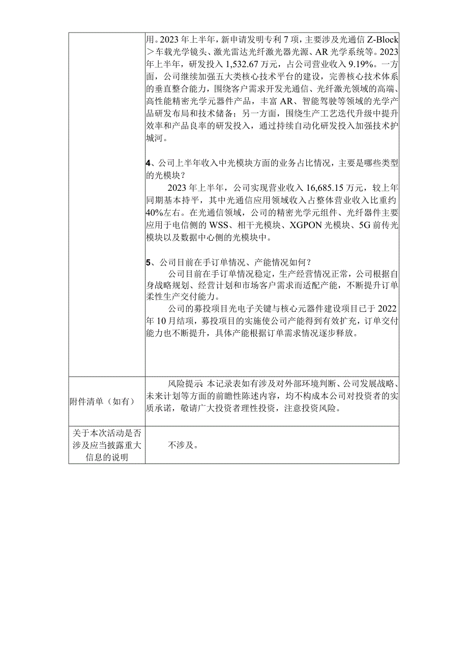 证券代码688195证券简称腾景科技腾景科技股份有限公司投资者关系活动记录表.docx_第2页