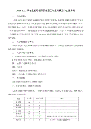 2021-2022学年度校级领导及教职工年度考核工作实施方案.docx