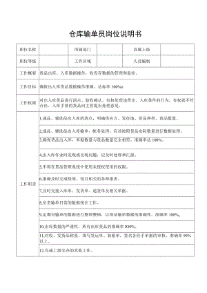 仓库输单员岗位说明书.docx