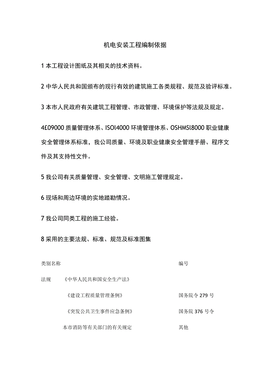 机电安装工程编制依据.docx_第1页