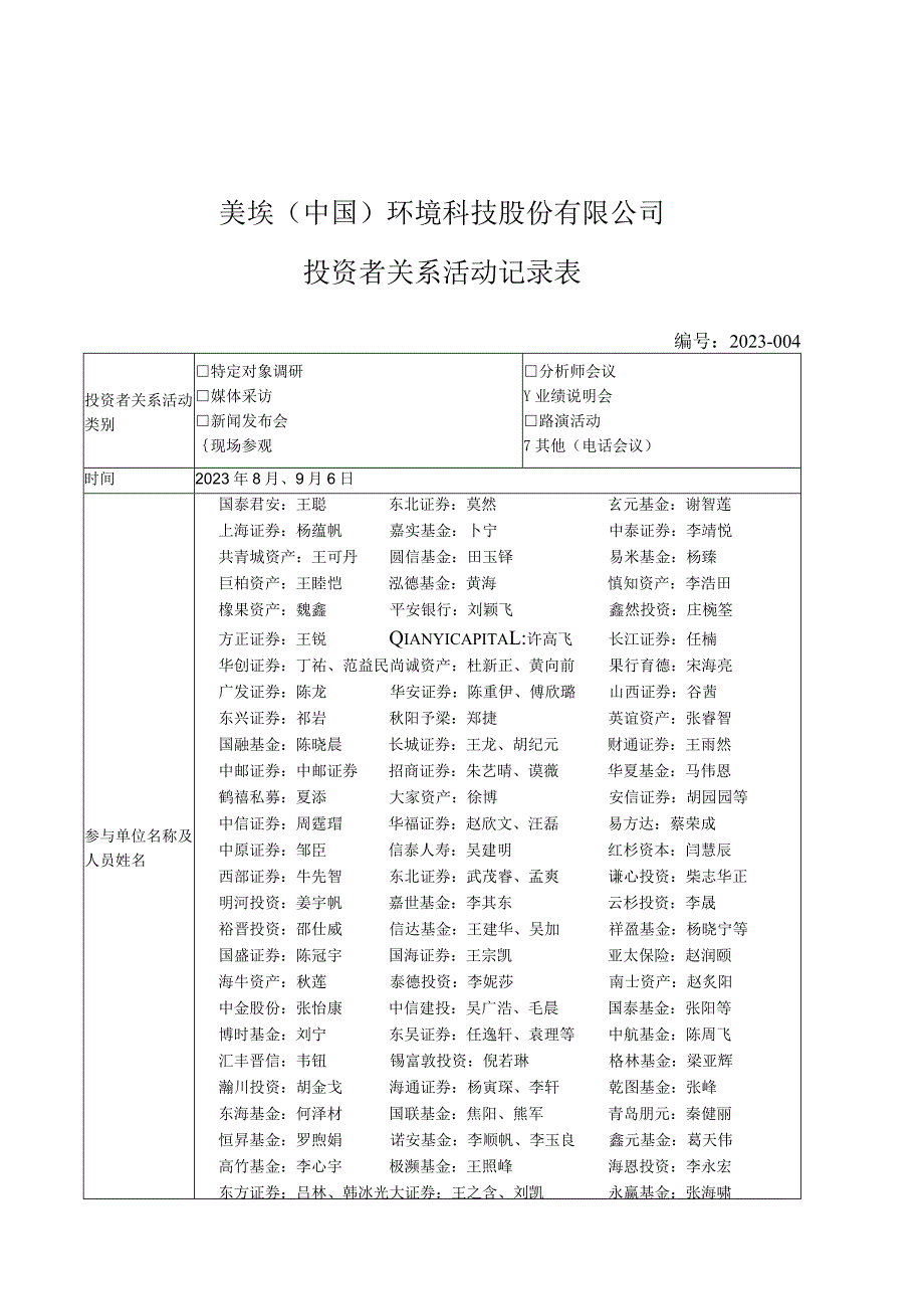 证券代码688376证券简称美埃科技美埃中国环境科技股份有限公司投资者关系活动记录表.docx_第1页