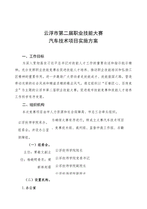 云浮市第二届职业技能大赛汽车技术项目实施方案.docx