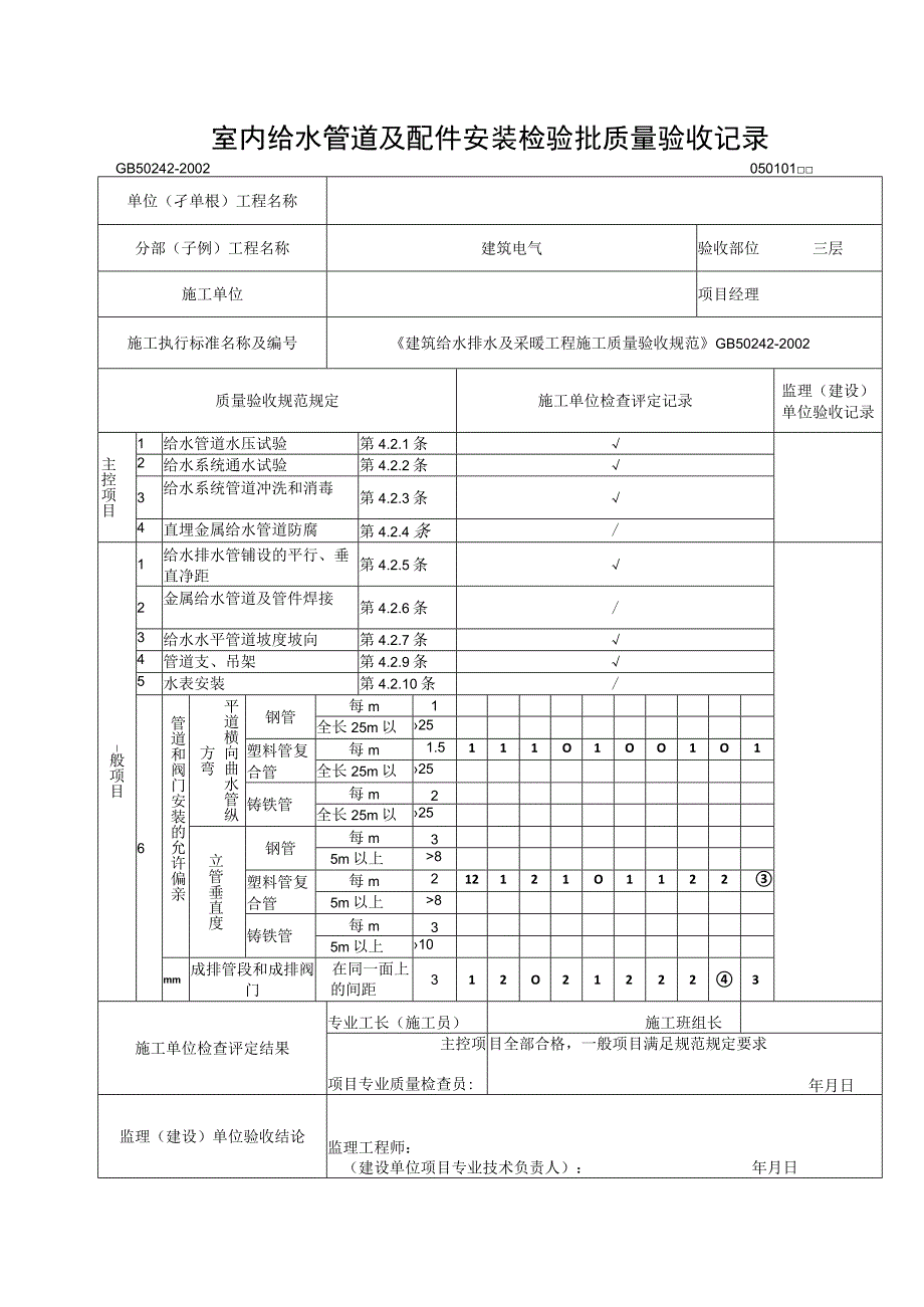 室内给水管道及配件安装检验批质量验收记录.docx_第3页