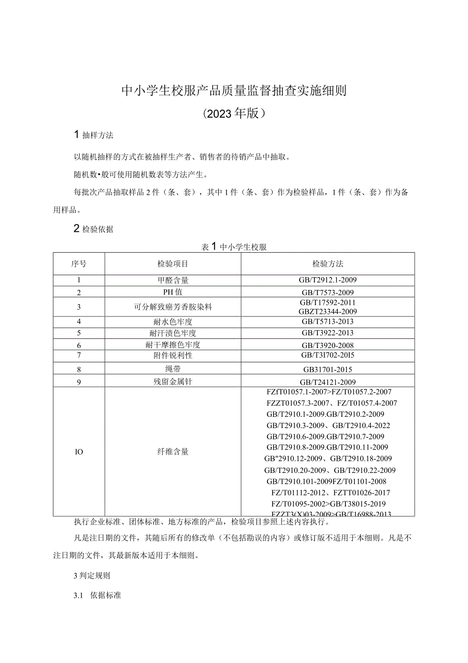 中小学生校服产品质量监督抽查实施细则（2023年版）.docx_第1页