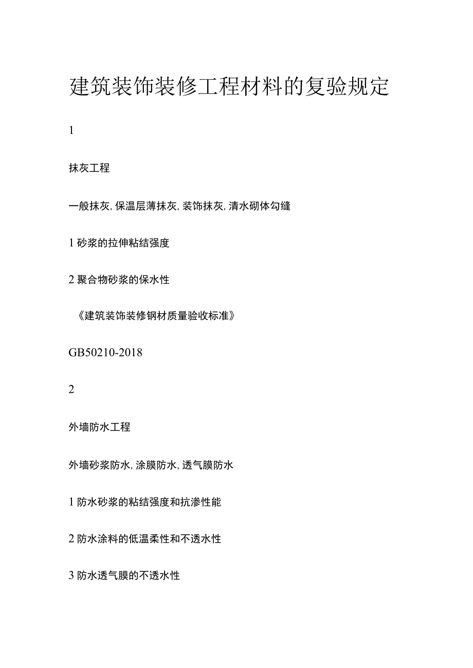 建筑装饰装修工程材料的复验规定.docx_第1页