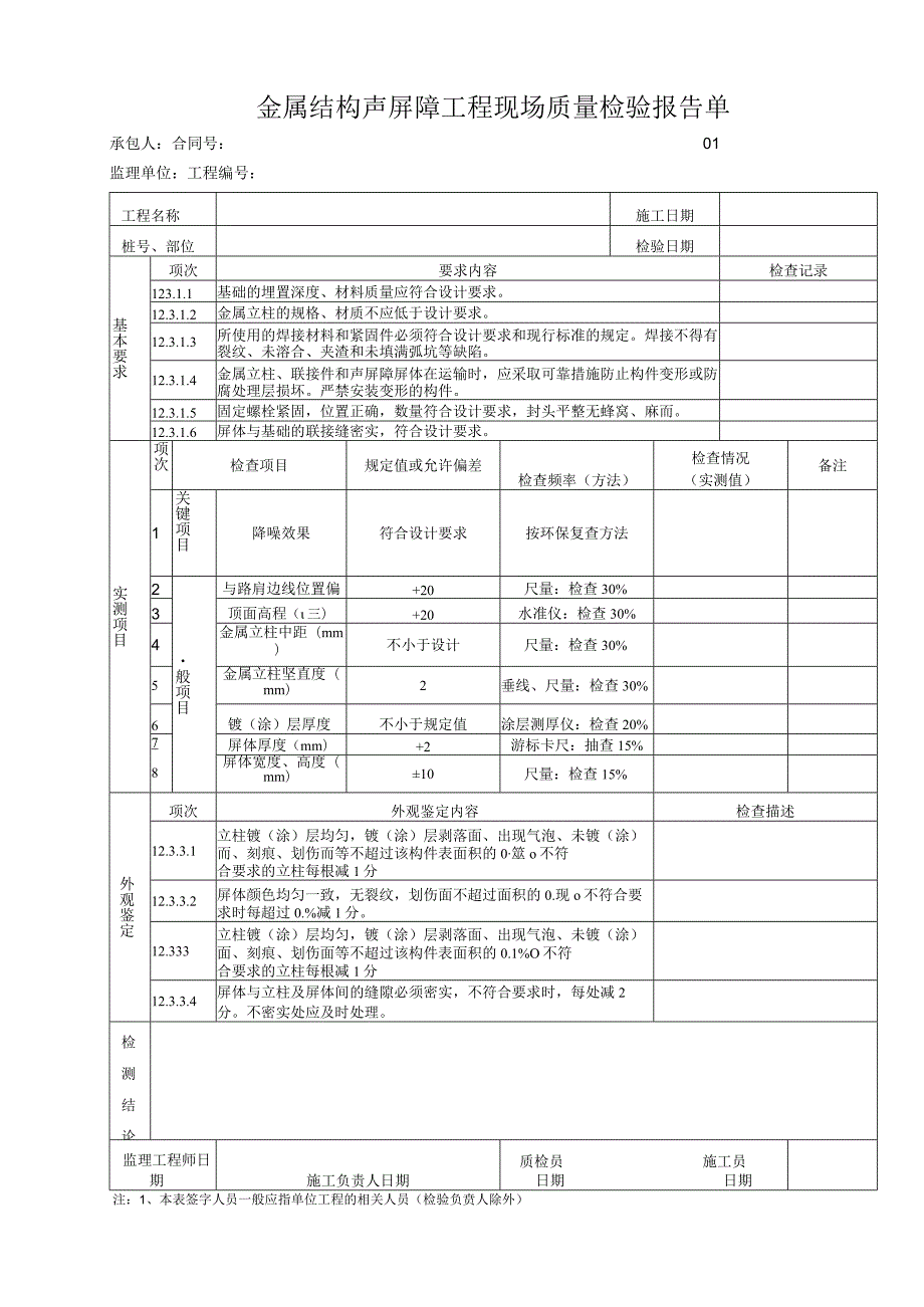 金属结构声屏障工程 现场质量检验报告单.docx_第1页