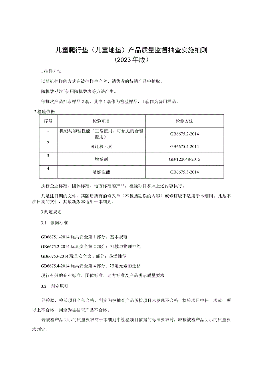 儿童爬行垫（儿童地垫）产品质量监督抽查实施细则（2023版）.docx_第1页