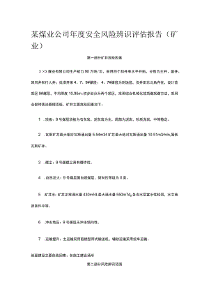 某煤业公司年度安全风险辨识评估报告（矿业）.docx