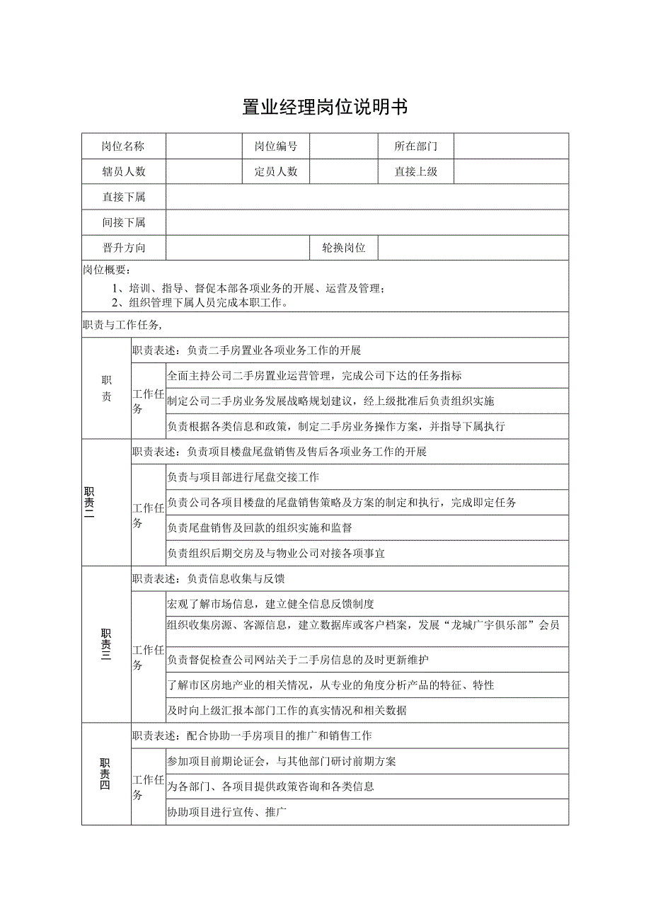 置业经理岗位说明书.docx_第1页