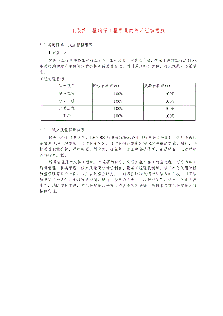 某装饰工程确保工程质量的技术组织措施.docx_第1页