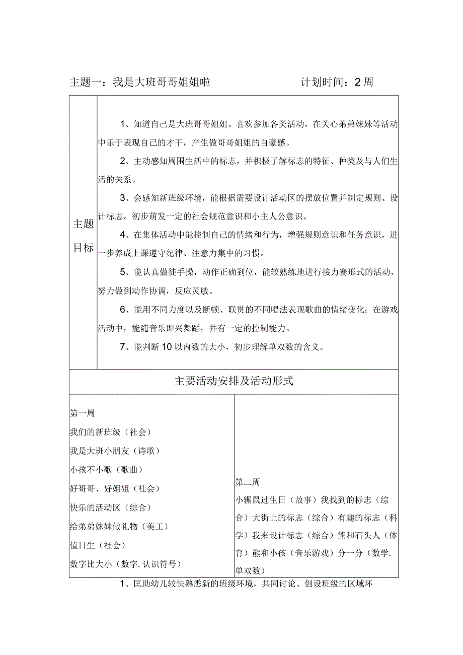 幼儿园大班上学期主题计划及小结.docx_第1页