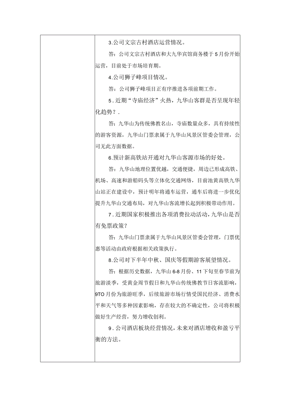 证券代码603199证券简称九华旅游安徽九华山旅游发展股份有限公司投资者关系活动记录表.docx_第2页