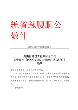 投字332号《PPP项目公司管理办法》（试行）.docx