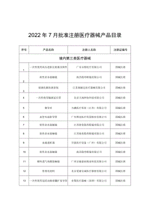 2022年7月批准注册医疗器械产品目录.docx