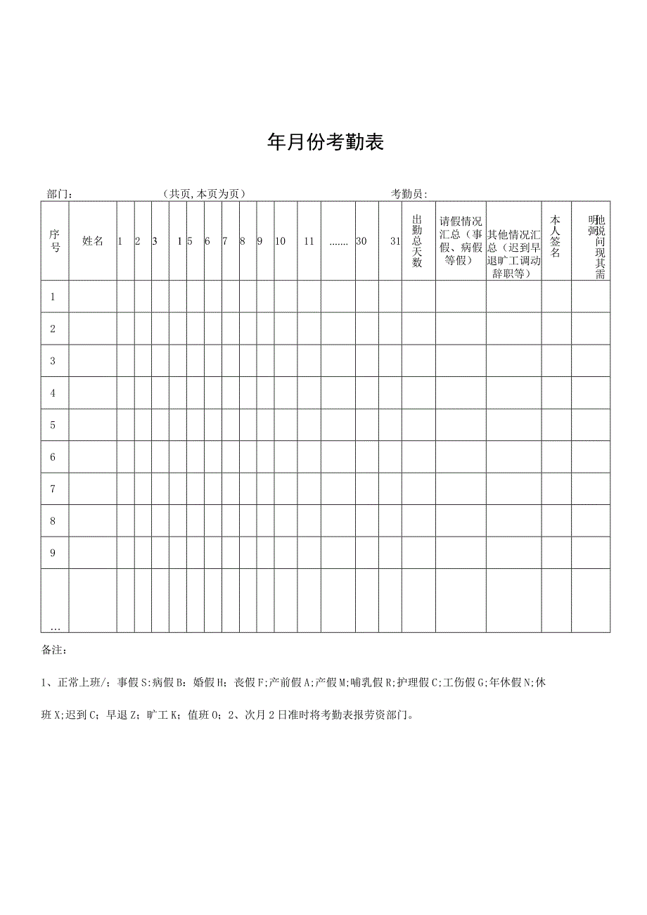 考勤表（标准样本）.docx_第1页