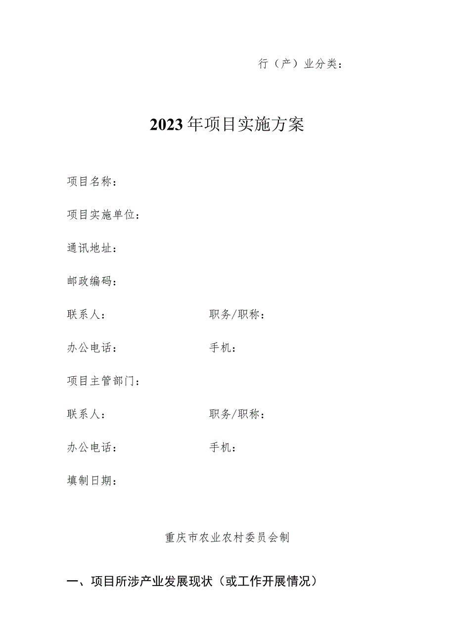 行产业分类2023年＿＿＿＿项目实施方案.docx_第1页