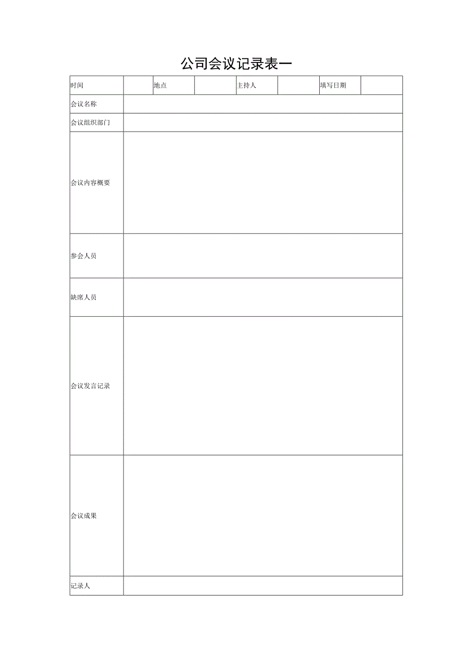 公司会议记录表--行政人事管理.docx_第1页