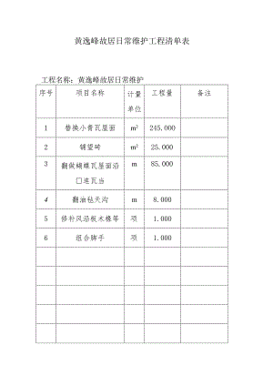 黄逸峰故居日常维护工程清单表.docx